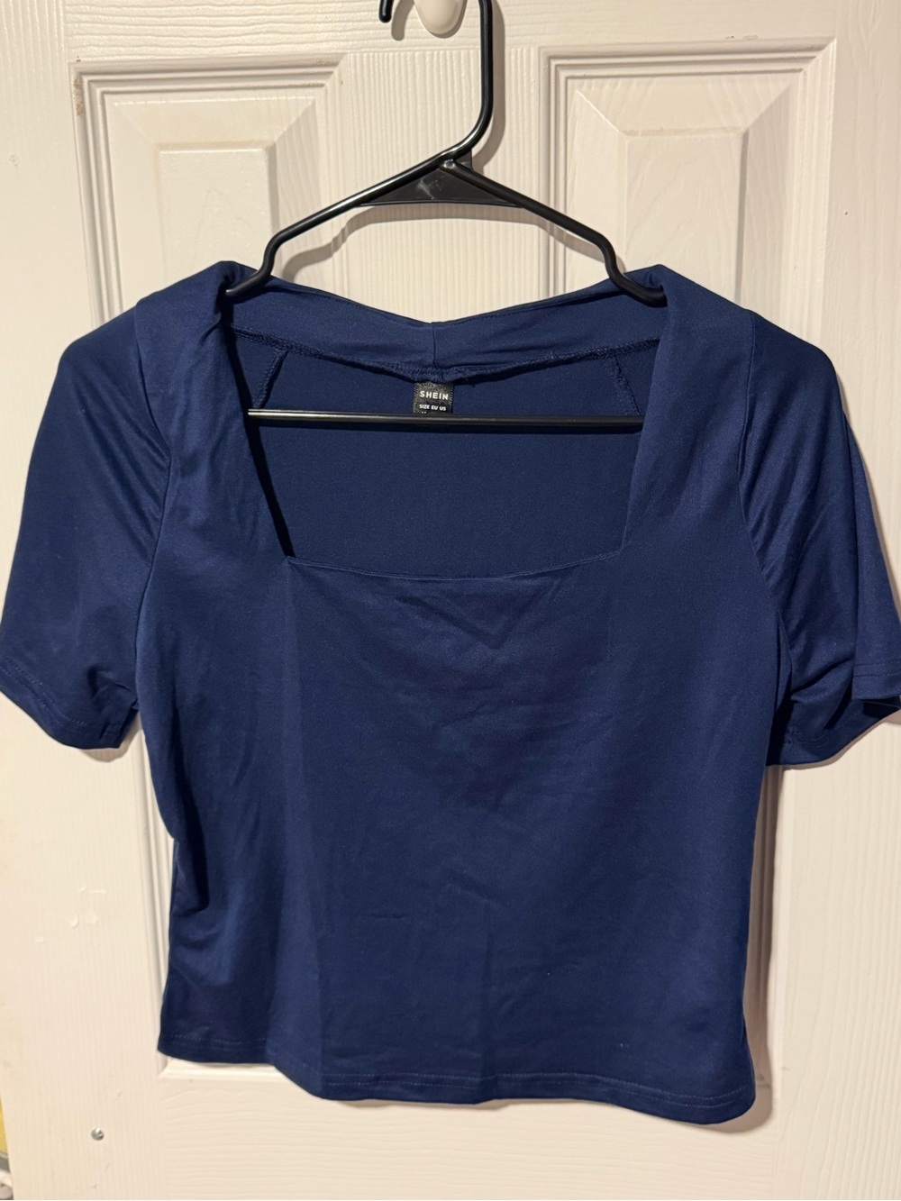 Navy Square Neck Short Sleeve Top